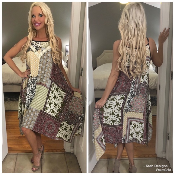 🥰LAST 1! Lace Inset Boho Handkerchief Dress ! - Picture 3 of 6